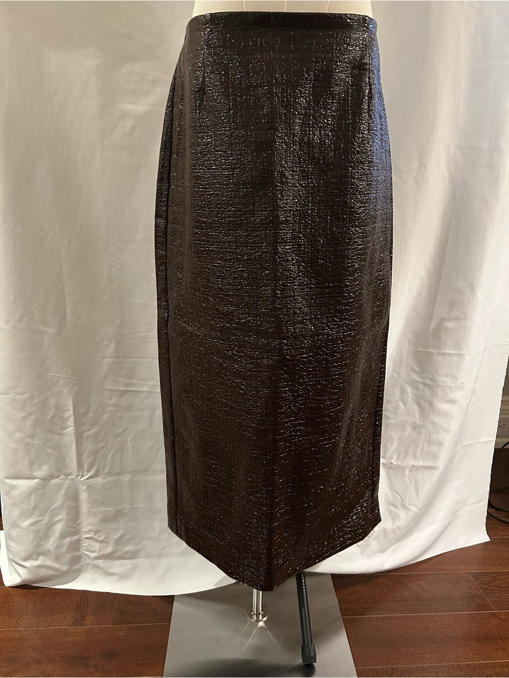 Tibi Chocolate Brown Glossed Basketweave Trouser Skirt US10